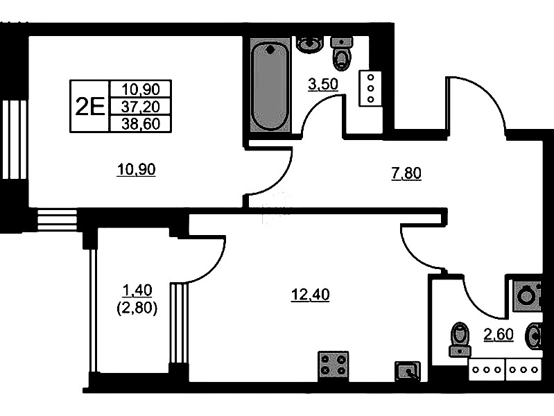 1-комнатная квартира 38.6 м², 3/13 эт., ЖК «Тайм Сквер»